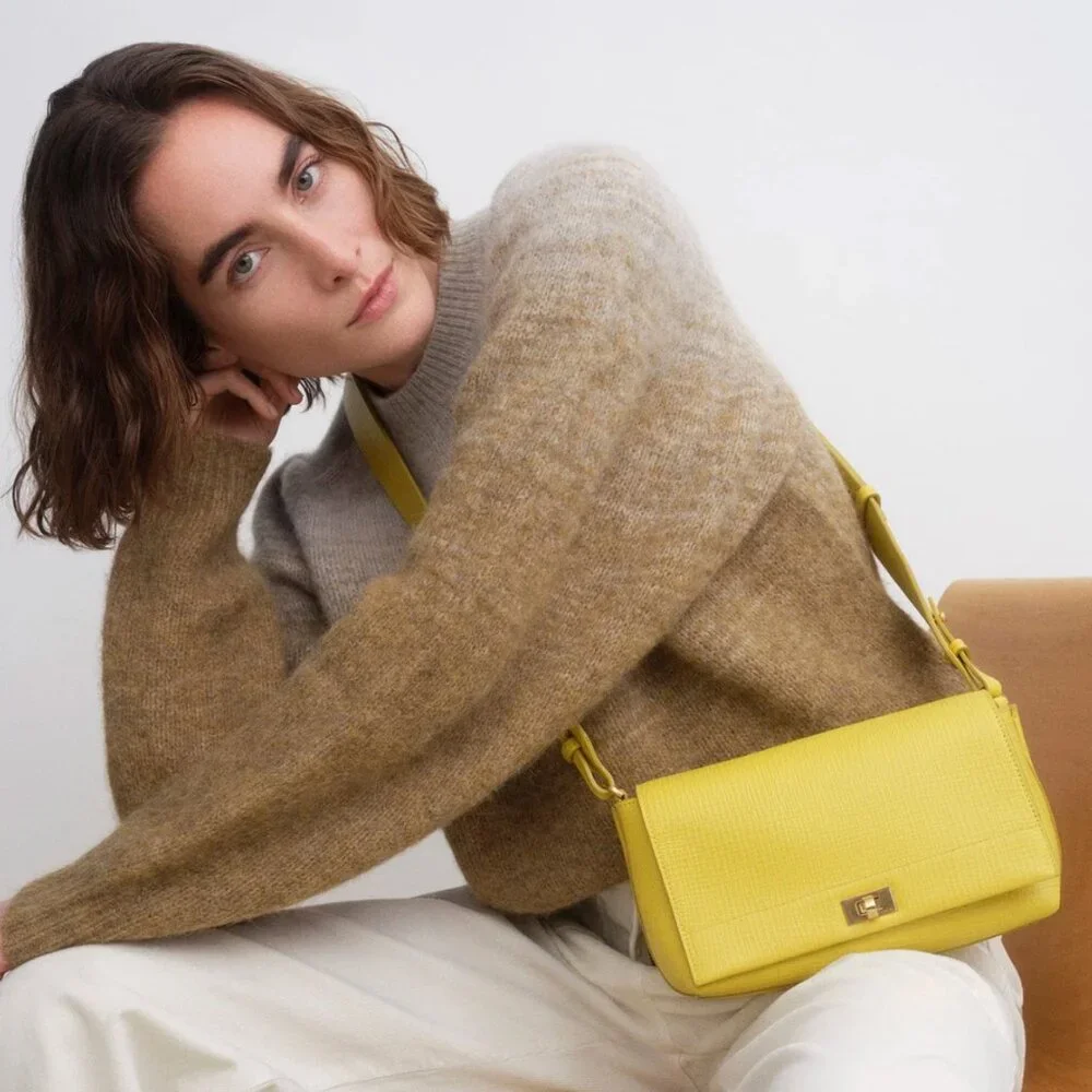Anya Hindmarch Mortimer Cross-body Crosshatch Calf Leather in Taxi Yellow, NWT - Picture 14 of 14